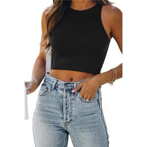 Women's Sexy Sleeveless Double Lined Crop Tops Workout Cute Tight Racerback